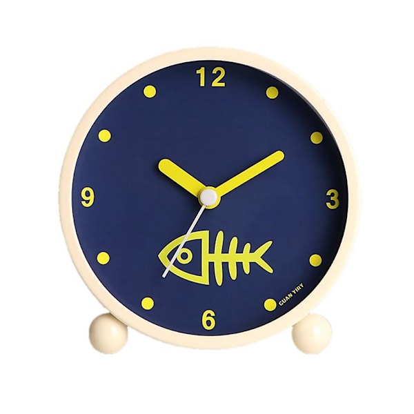 Round Small Alarm Clock, Silent Night Light Function, Student Bedside Alarm Clock, Digital Alarm Clock (fish Bone)