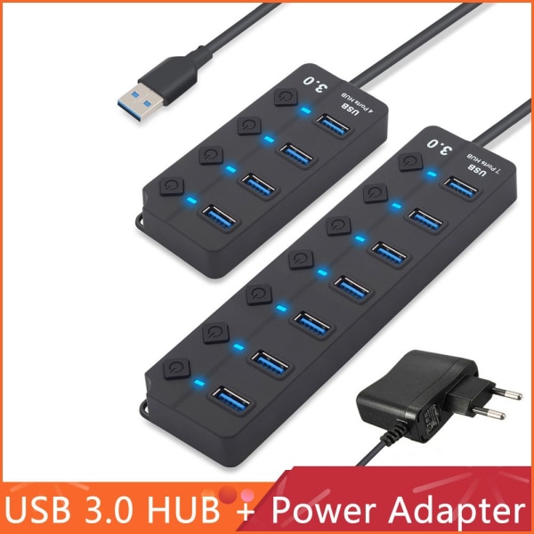 Mordely 4/7-ports USB 3.0 Hub Höghastighets utan kabel 4 Ports USB Hub