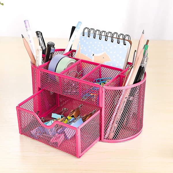 Desk Organizer, Mesh Metal Office Organizer With Drawer And Pen Holder, Stapler, Folder Clips, Sticky Notes, Space-saving Desk Organizer