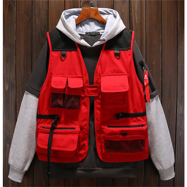 Mordely Photography Vest en's And Women's Cargo Uniform ulti-pocket Tactical Vest Overalls Fishing Casual Vest red M