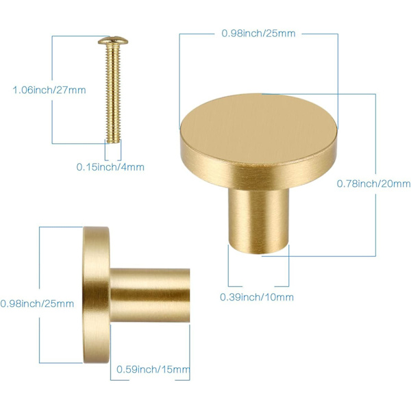 6pcs Round Cabinet Knobs, Solid Brass Drawer Knob, Cabinet Pull Handle, Gold Cupboard Door Knob, Gold Cabinet Pull, Single Hole With 6 Screws For Cupb