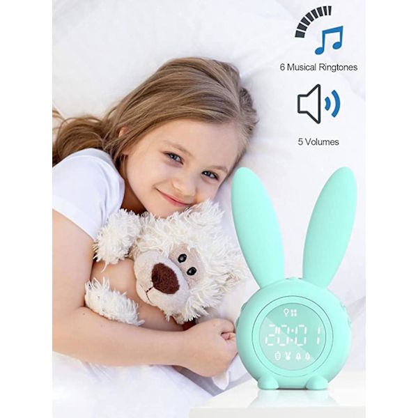 Mordely Rabbit Children's Alarm Clock - With Dimmable Wakeup Clock, Rechargeable - Suitable For Children's Bedroom -green