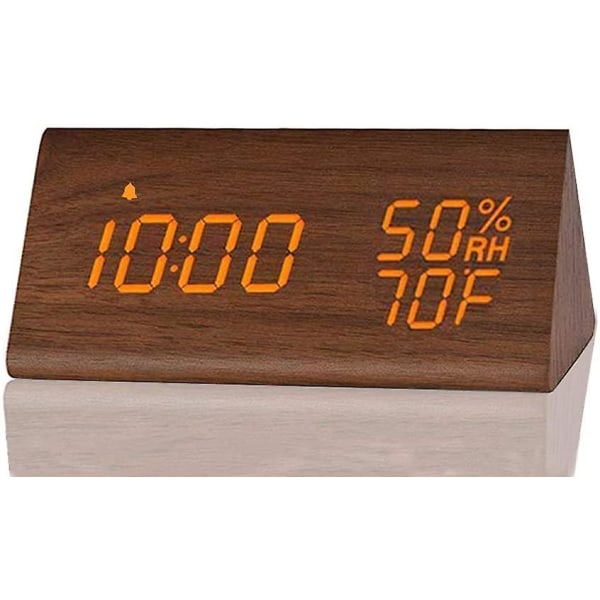 Digital Alarm Clock, With Wooden Electronic Led Time Display, Humidity & Temperature Detect, Wood Made Electric Clocks For Bedroom, Bedside (br
