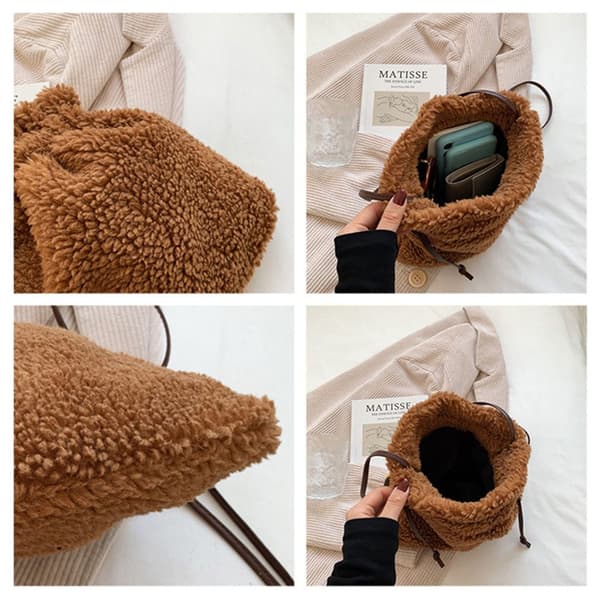 Mordely Damaxelväskor Fluffig Bucket Bag med dragsko beige
