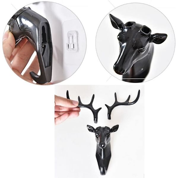 Deer Head Self Adhesive Wall Hook Hanger Animal Hook Key Ring (2 Pieces)