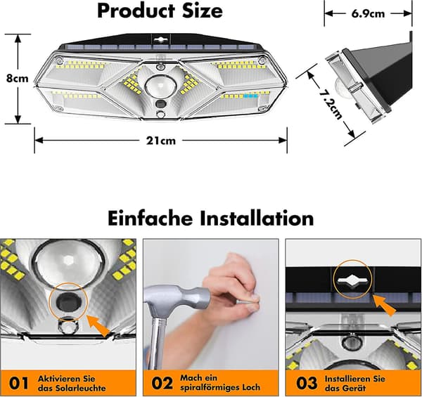 Solar Light Outdoor, Solar Wall Light Outdoor 104 Led Solar Light With Wireless Motion Sensor