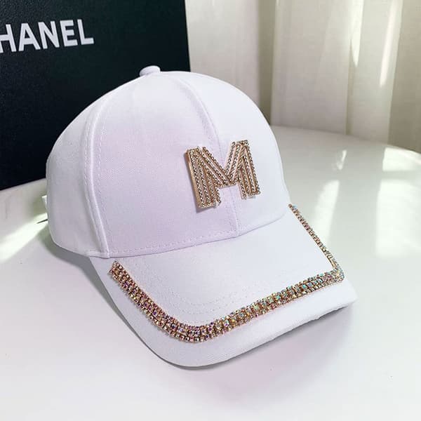 Mordely Rhinestones Baseball Kepsar Peaked Cap VIT D VIT D White D
