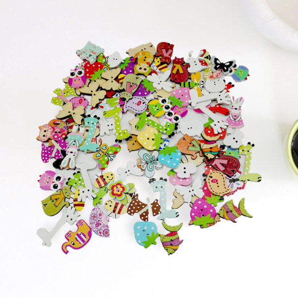 2023 3 X 50pcs/bag Button Eco-friendly Cartoon Animal Pattern Wood Knitting Clothes Buttons For Home