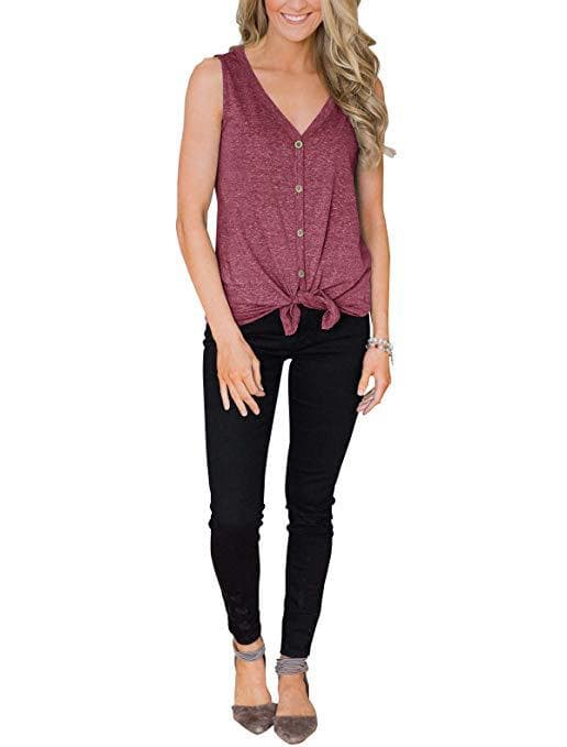 Women's V-Neck Button Down Tank Tops, ummer Casual Basic Tank Tops, trappy Front Camisole, - Wine Red S
