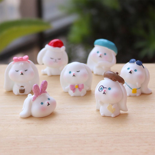 Mordely 1 Set Miniatyr kaninfigur Resin Bunny Statue 7PCS