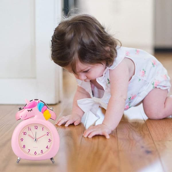 2023 Barnväckarklocka med nattljus, Unicorn Double Bells Clock Pink