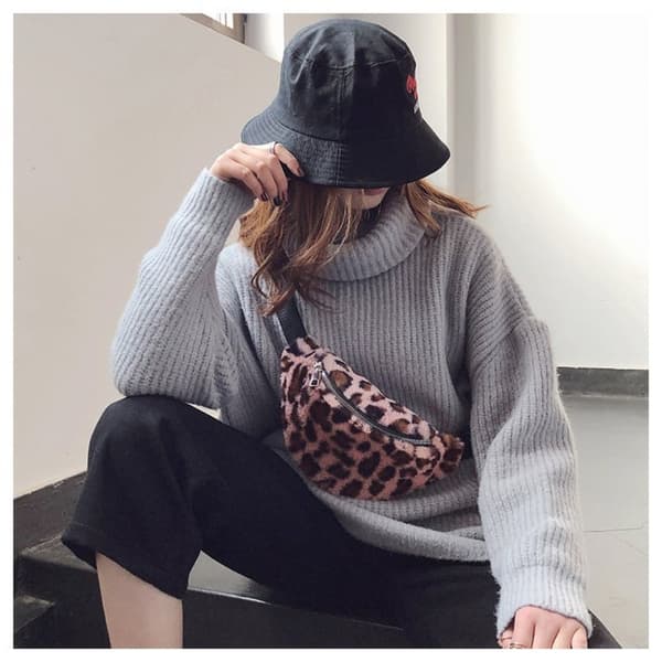 Plysch midjeväska Leopard Crossbody-väskor A