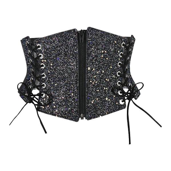 Mordely Dam midjekorsettbälte Bred läder elastisk midjebälte Black&Glitter