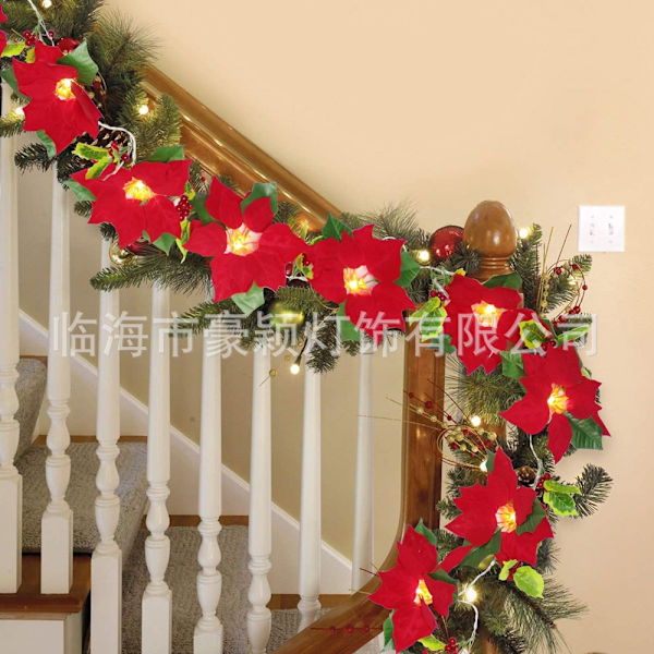 Led Christmas Lights String Safflower Flowers Fruit Leaf Decor green 2m