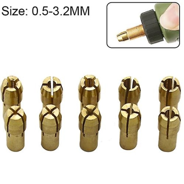 Mordely 10 In 1 Set Electric Grinder Accessories Three-jaw Copper Chuck Nut Inner Hole Diameter: 0.5-3.2mm