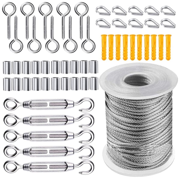 Mordely Wire Rope Kit, Garden Steel Wire Rope Tensioner, Stainless Steel Rope Hanging Kit, 30m Nylon Coated Stainless Steel Rope For