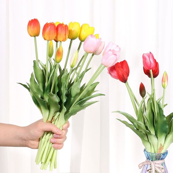 Mordely Konstgjorda Blommor Tulpaner Bukett VIT white