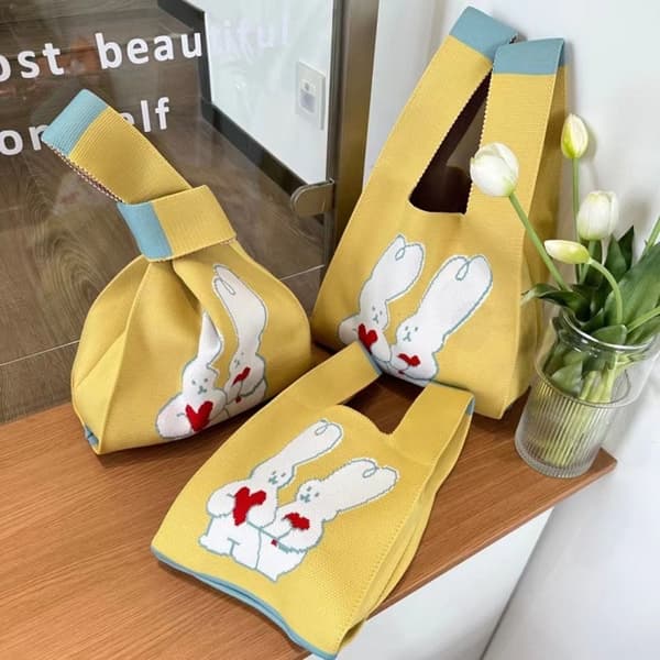 Knit Handbag Knot Wrist Bag YELLOW yellow M