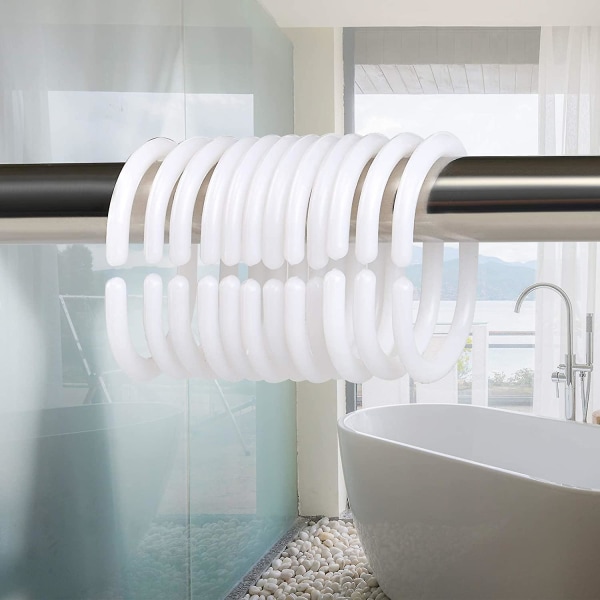 Set Of 24 Plastic Shower Rings, Accessory Rings For Curtains, 24 Single Hooks White 46 X 29 Mm