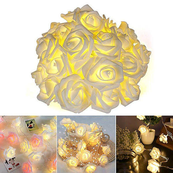 2023 3/6m Julsimulering Rose Shape Led Ljusdekoration White Rose 3 Meters 20 Lights 3AA