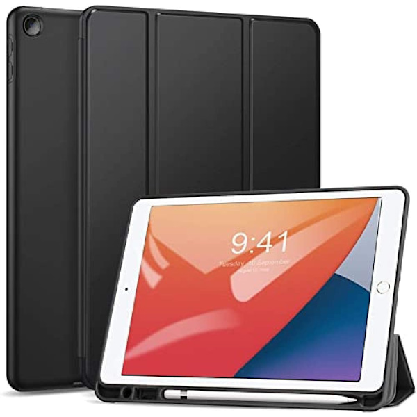2023 New iPad 8th/7th Generation Case 10.2 with Pencil Holder, Protective Cover with Auto Wake/Sleep, Trifold Stand for iPad 8th Generation, Black