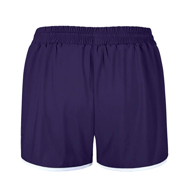 Mordely Women's Double Layer Drawstring Elastic Waist Athletic Shorts with Pockets Purple M