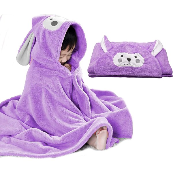 Mordely Kids Bath Towel, Ultra Soft Hooded Highly Absorbent Bathrobe Blanket for Toddlers, Shower Gifts for Boys and Girls, Extra Large, 28" x 55" () Purple