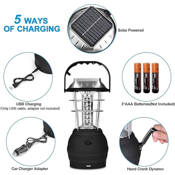 Mordely Solar Lantern, Ultra Bright Led Camping Light, 2 Adjustable Lighting Modes, 5 Charging Methods, With Hand Crank Dynamo, Long