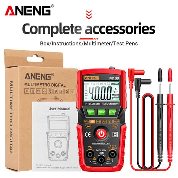 Mordely Digital Mini Smart Multimeter Strömspänningsmätare M108 RÖD