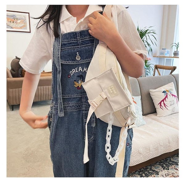 2023 Female College Style Simple One-shoulder Messenger Bag Soft Girl Girl Student Nylon Waist Bag A916-980 White