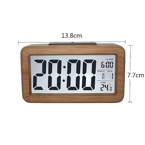 2023 Wooden Lcd Alarm Clock With Intelligent Sensor Night Light, Temperature Detection, Nap Function, Bedroom And Dining Table Clock - Brown