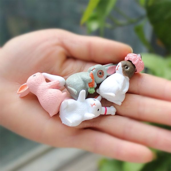 Mordely 1 set Miniatyr kaninstatyett Resin Bunny Statue 6PCS-A