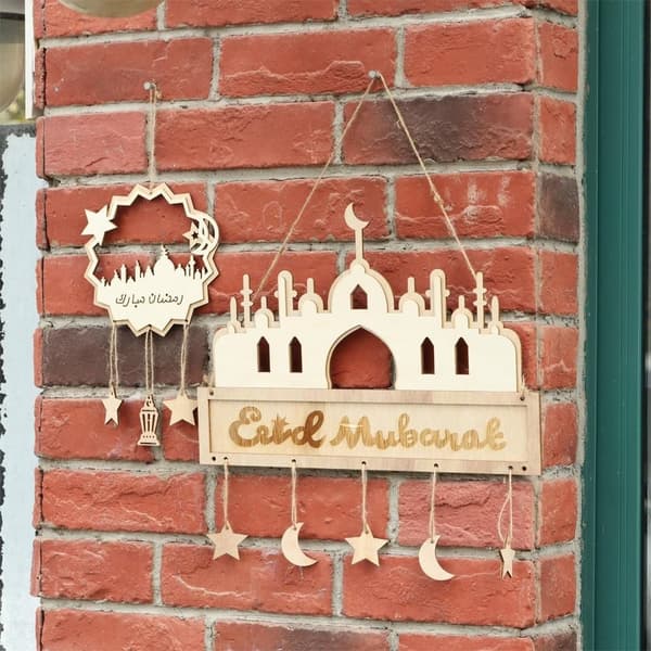 Mordely id Mubarak hänge träprydnad Ramadan Kareem dekoration