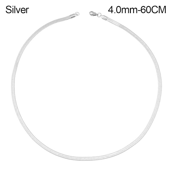 Mordely 18"/20" platt ormkedja fiskbenshalsband Silver 4.0mm-60CM
