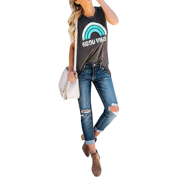 Mordely Good Vibes Sweatshirt Women Casual Loose Hoodies O Neck Long Sleeve Tops Tees Tank Top-Green Medium