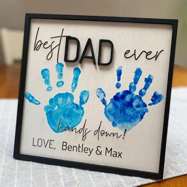 Mordely Handprint Träplakett Kid Handprint Gift DADDY