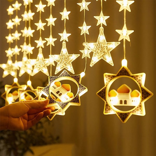Mordely Eid Mubarak Dekoration Star Moon Led Gardin Garland String