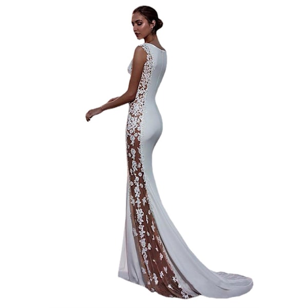 Kvinna sexig fest bröllop mopping fishtail bankett aftonklänning white S