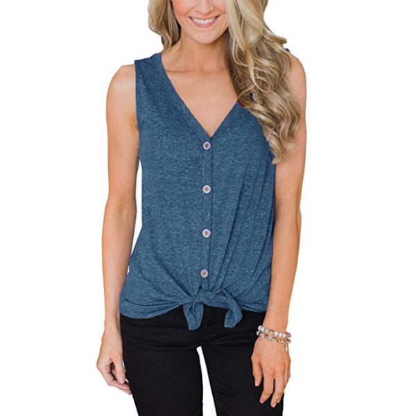 Women's V-Neck Button Down Tank Tops, ummer Casual leeveless Basic hirts, trappy Front Camisole, - Blue S