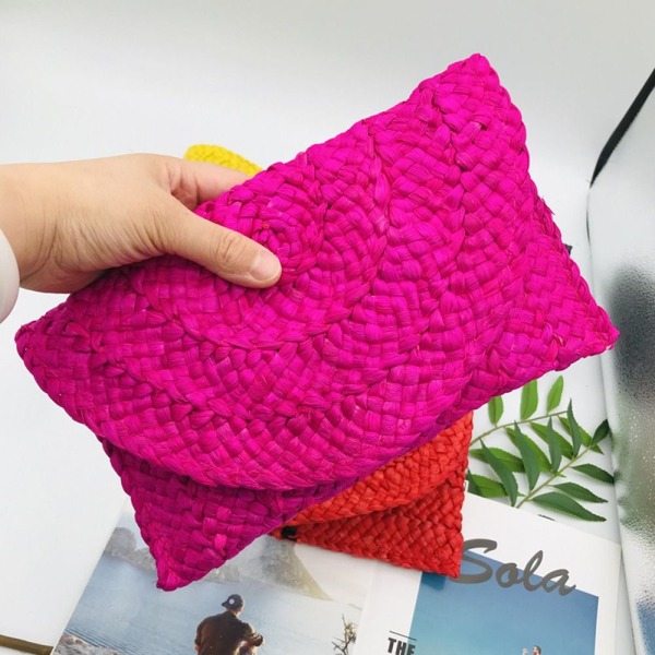 Corn Fur Woven Bag Square Clutch Bags ROSE rose