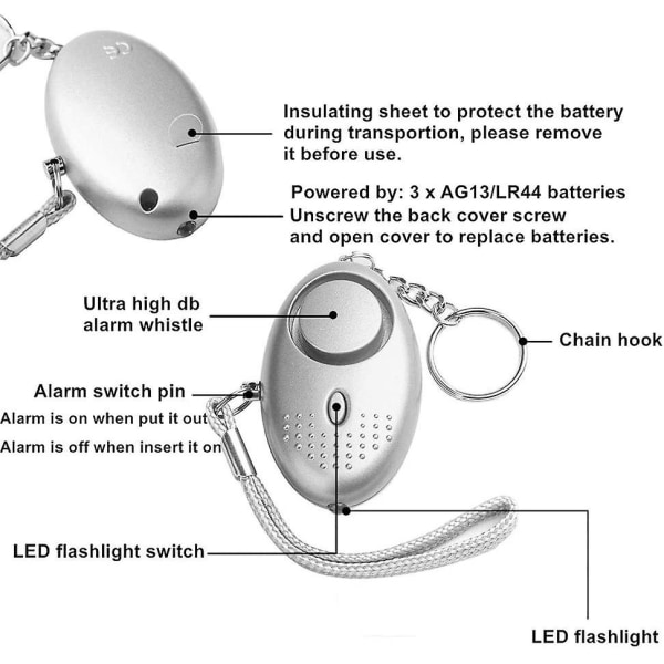 Mordely Security Sound Personal Alarm, Personal Security Alarm Keychain With Led Light, Emergency Security Alarm For Women, Men,