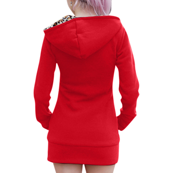 Vinter Kvinnor Hooded Thickened Plus Fleece Leopard Sweater Jacka Red 3xl