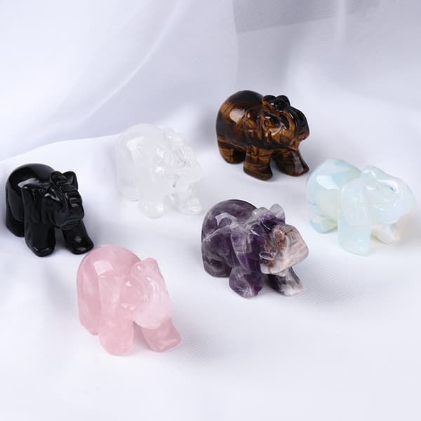 Mordely 2" Crystal Elephant Healing Stone Figurine OPAL