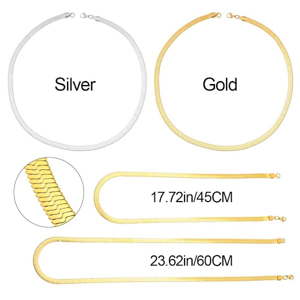 Mordely 18"/20" platt ormkedja fiskbenshalsband Gold 4.0mm-45CM