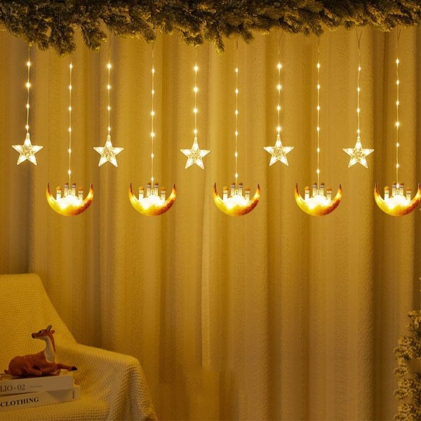 Mordely Eid Mubarak Dekoration Star Moon Led Gardin Garland String