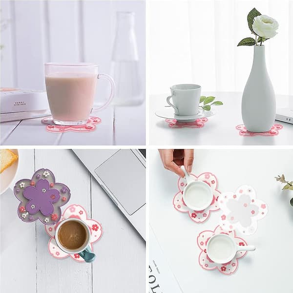 Cute Pink Macrame Drinks Coasters, Funny Silicone Coasters For Wooden Coffee Table, Flower Desk Cup Mat
