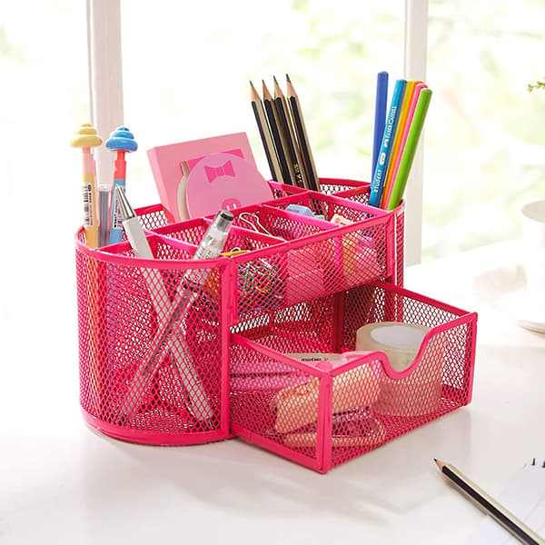 Desk Organizer, Mesh Metal Office Organizer With Drawer And Pen Holder, Stapler, Folder Clips, Sticky Notes, Space-saving Desk Organizer