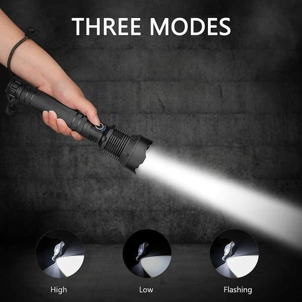 2023 Led Torch, 90000 Lumens Xhp70 Ultra Powerful Adjustable Zoomable Waterproof Flashlight Torch, Usb Rechargeable Torch
