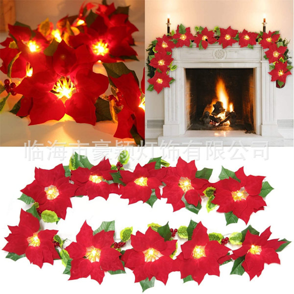 Led Christmas Lights String Safflower Flowers Fruit Leaf Decor green 2m