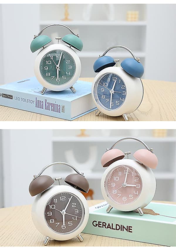 [non-ticking 4" Twin Bell Alarm Clock - Metal Frame 3d Dial With Backlight Function - Desk Table Clock For Home & Office - Pink